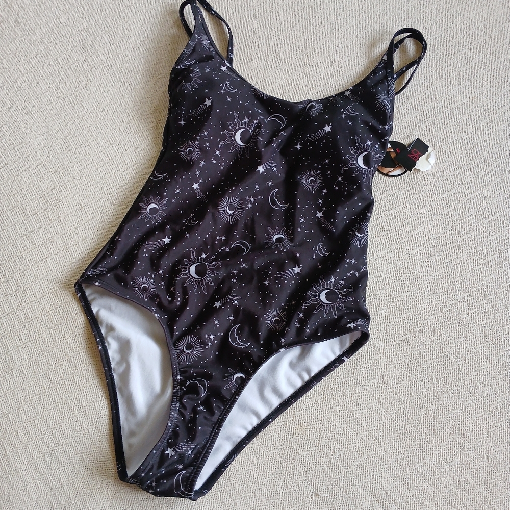 No Boundaries Black Celestial Print One-Piece Swimsuit